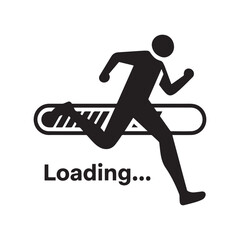 Black and White Flat Vector Loading Bar Icon with Running Person.