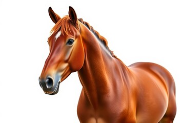 Fototapeta premium Majestic chestnut horse isolated on pure white background, hooves, rural