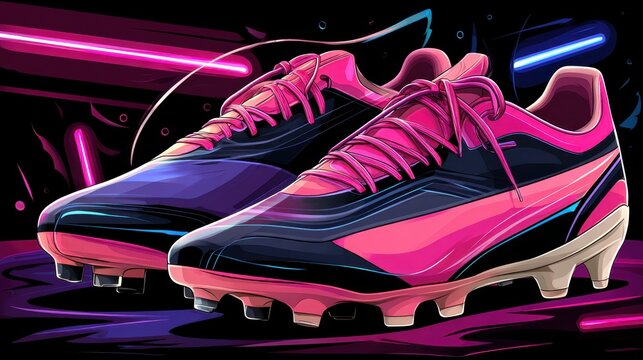Pink and Navy Soccer Cleats with Neon Lighting