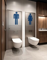 Modern restroom interior with wall-mounted toilets