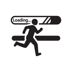 Black and White Flat Vector Loading Bar Icon with Running Person.