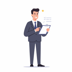 Modern Flat Style Businessman Checking List on Clipboard Illustration