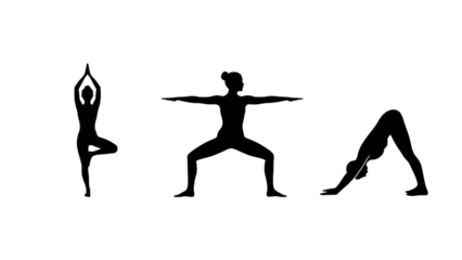 set of three female yoga poses silhouettes