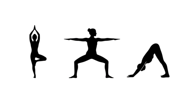 set of three female yoga poses silhouettes