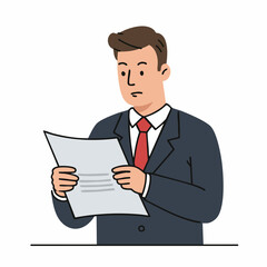 Flat Style Detailed Businessman Reading Document Information Illustration Design