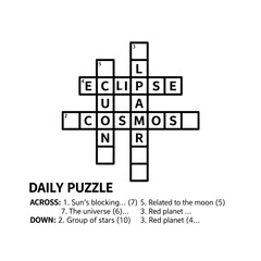 Daily Puzzle Crossword With Eclipse And Cosmos Words.