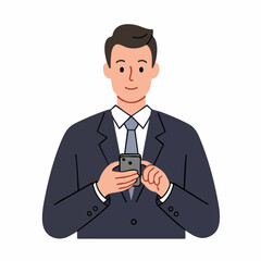 Flat Style Business Man Using Smartphone App Illustration Graphic Asset