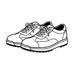 Pair of black and white athletic shoes, lace-up style, side view, focused on the shoes themselves, no background distractions, illustration.