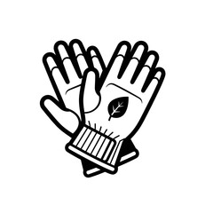 Obraz premium Protective gardening gloves with leaf emblem line art icon.