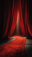 Red curtains reveal a hidden performance stage
