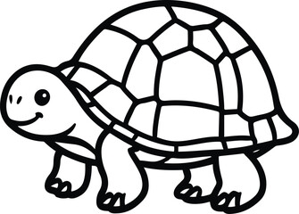 Black bold outline with white background, Outline vector of cute turtle walking slowly, clean black contour 3
