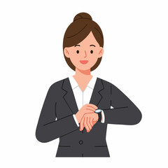 Flat Cartoon Style Businesswoman Checking Time on Wristwatch Illustration