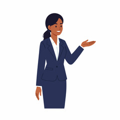 Flat Illustration Smiling Businesswoman Making a Presentation Hand Gesturing