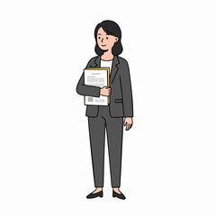 Simple Flat Illustration of Professional Businesswoman with Document Isolated Character