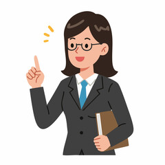 Cartoon Style Professional Businesswoman Explaining or Presenting with Index Finger