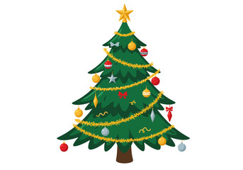 Decorated Christmas tree with star on top and ornaments
