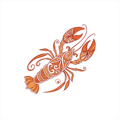 Decorative orange lobster illustration with intricate patterns