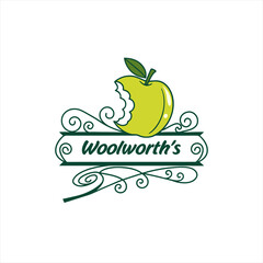 Woolworths logo with a bitten apple and decorative elements