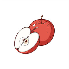 Red apple and half apple illustration