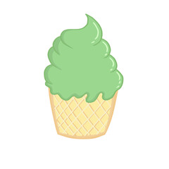 Green soft serve ice cream vector illustration. Hand drawn sweet mint ice cream cone isolated illustration for dessert menus, summer food