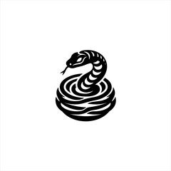 Stylized black snake coiled and ready to strike