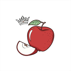 Red apple with crown and slice illustration
