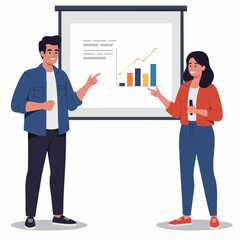 Modern Flat Illustration Business Presentation with Man and Woman Explaining Growth