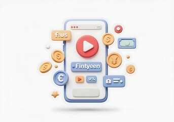 Digital finance application interface with social media influence and money elements showcasing investment opportunity and online business growth for fintech platforms