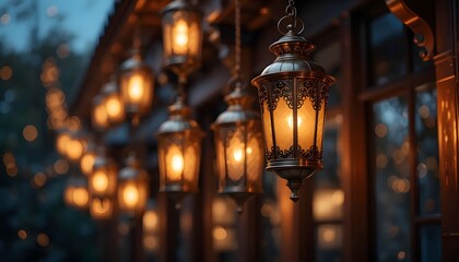 Fototapeta premium Elegant Evening Lantern Scene with Rich Contrast and Sparkles