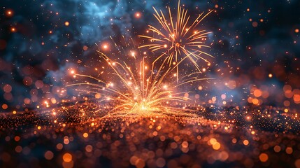 Celebration Fireworks Display Exploding in a Cloud of Sparkles