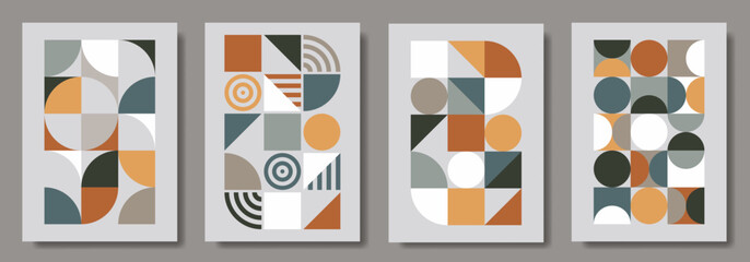 Bauhaus poster set of geometric vector pattern minimal posters with 20s geometric design. Trendy vintage pattern background for cover design, poster and inter