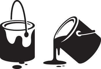 Thin line icon set for paint  bucket  can  spilled  painting  pouring  painter  splatter renovation. Pixel perfect icons editable stroke.