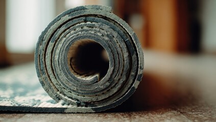 Rolled yoga mat, close-up view
