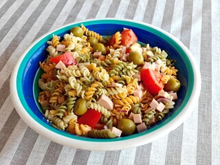 Fresh pasta salad. Healthy eating and nutrition.
