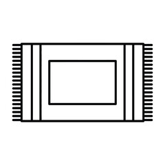 Fototapeta premium Simple black and white outline illustration of a rectangular rug with tassels for vector graphics silhouette vector illustration white background