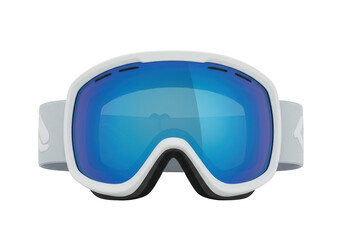 Isolated ski goggles with blue lens, protective eyewear for winter sports and activities