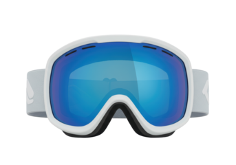 Isolated ski goggles with blue lens, protective eyewear for winter sports and activities