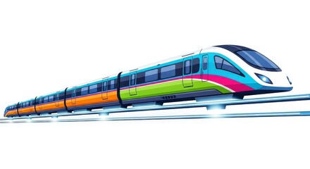 Futuristic Elevated Train with Vibrant Colors Against White Backdrop