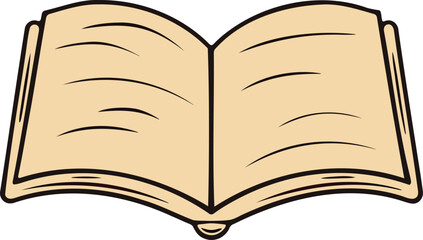 Book Open Beige Pages With Black Outline And Curved Lines In Simple Stylized Illustration For Minimal And Clean Design