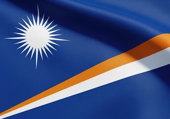 Obraz premium Flag of the Marshall Islands Waving in the Wind with Star and Stripes