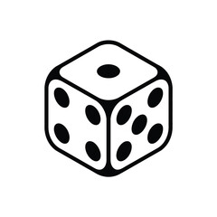 Simple black and white vector illustration of a single dice with dots showing numbers silhouette vector illustration white background