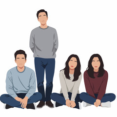 Minimalist Flat Style Group People Illustration Diverse Team Sitting Together