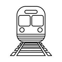 Simple black and white line drawing of a train on tracks vector illustration eps scalable silhouette vector illustration white background