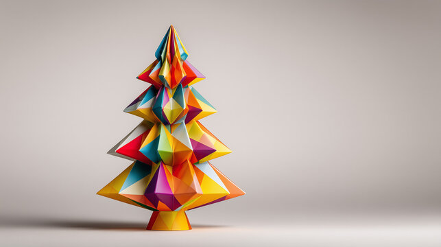 Bright origami Christmas tree in colorful geometric design   - Powered by Adobe