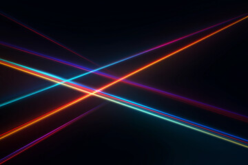 Dark background, colorful laser beams crossing each other in the style of tron.