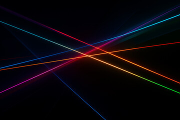 Dark background, colorful laser beams crossing each other in the style of tron.