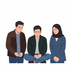 Flat Illustration Depressed Sad People Feeling Down Together Social Issues