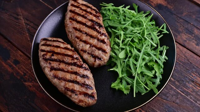 Close up of succulent grilled kofta kebabs or kebaps, showcasing rich spices and a tantalizing golden-brown crust.