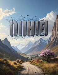 Mountain road, text overlay