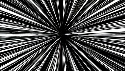 A dynamic abstract design featuring radiating black and white lines, creating a sense of speed and motion.